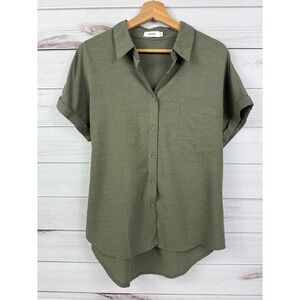 APRAW Olive Green Textured Short Sleeve Button Up Shirt Top Size Small
